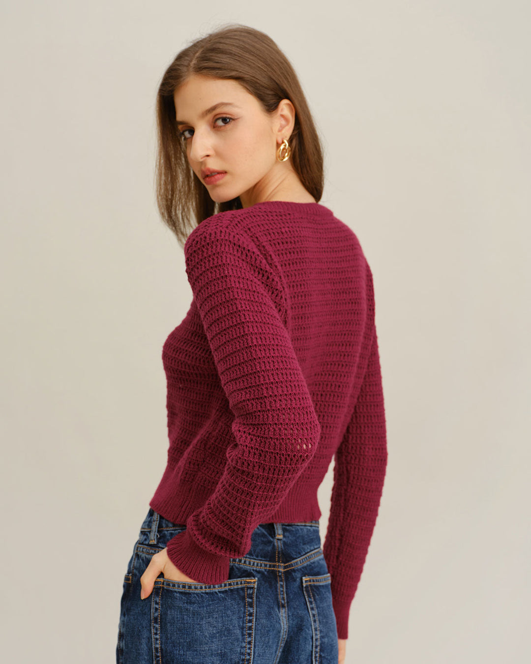 SALE | Wine Red Single Breasted Knit Cardigan
