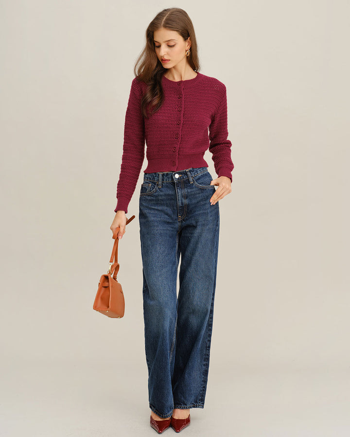 SALE | Wine Red Single Breasted Knit Cardigan