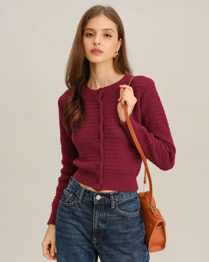 SALE | Wine Red Single Breasted Knit Cardigan