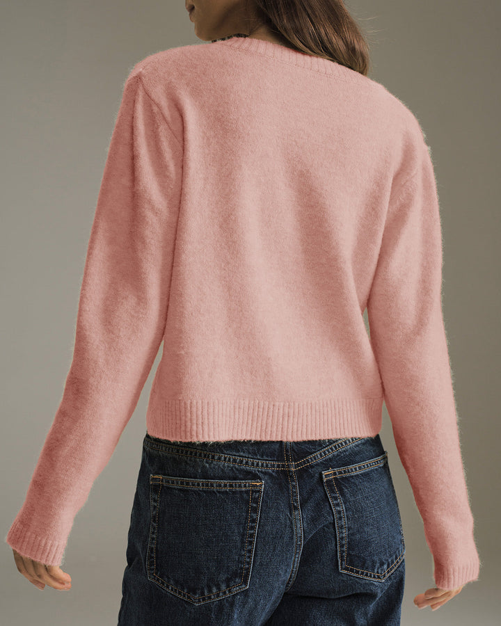 SALE | Pink Knit Cardigan with Round Neck for a Chic and Comfortable Style