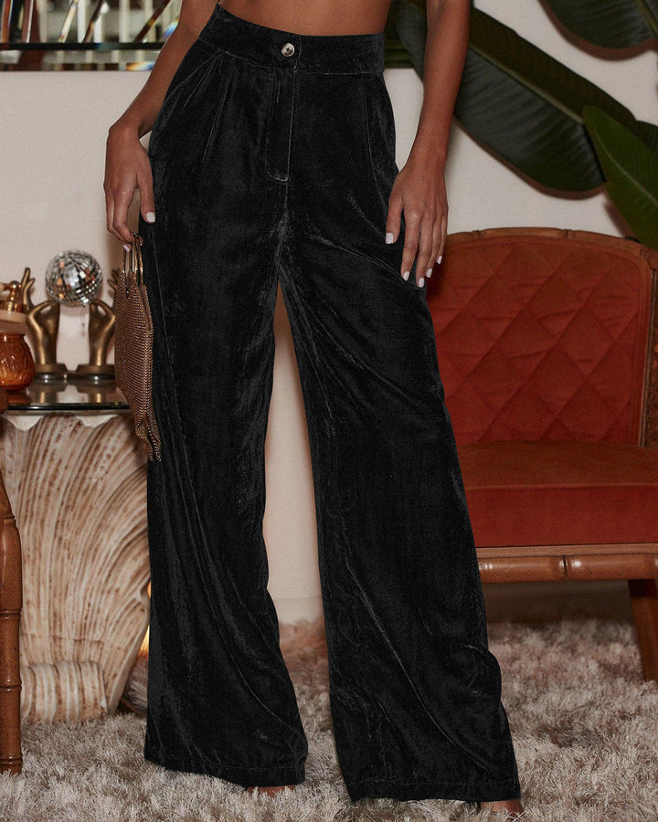 SALE | Natural Black Velvet Straight Pants with High Waist