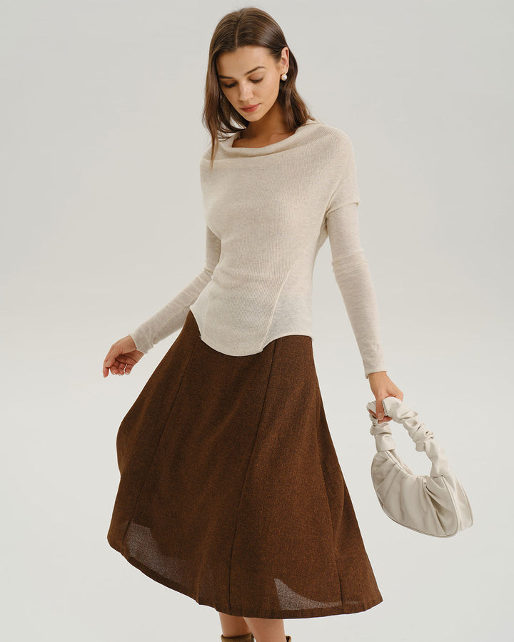 SALE | Trendy Apricot Cowl Neck Knit Top for a Cozy and Stylish Look
