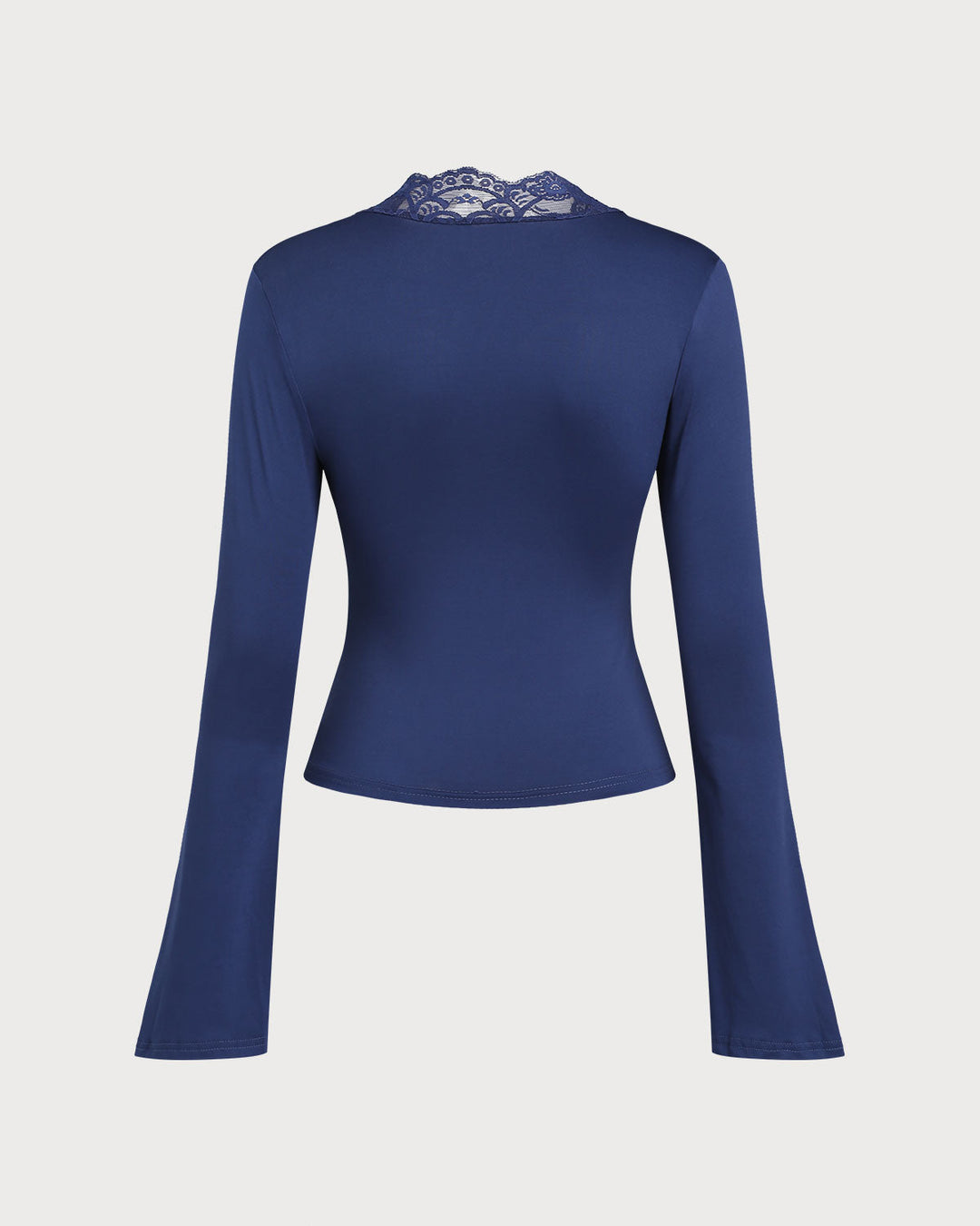 SALE | Blue V Neck Lace Bell Sleeve Tee