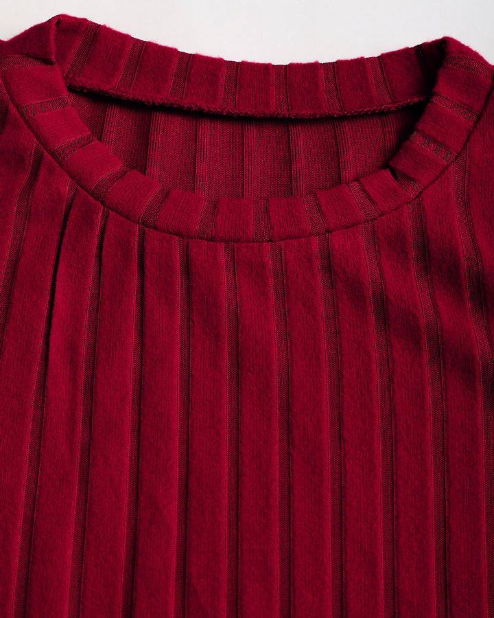 SALE | Eyelash Wine Red Ribbed Knit Bell Sleeve Top for a Stylish Look