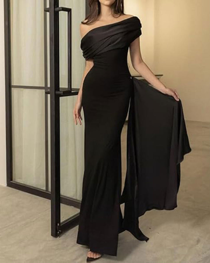 SALE | Black Off The Shoulder Mermaid Maxi Dress