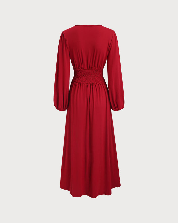 SALE | Wine Red Bishop Sleeve Maxi Dress
