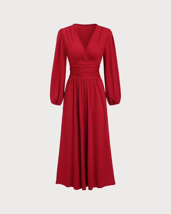 SALE | Wine Red Bishop Sleeve Maxi Dress