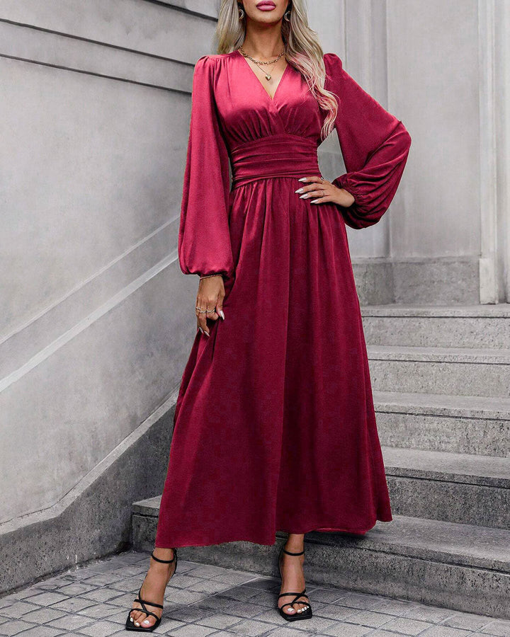 SALE | Wine Red Bishop Sleeve Maxi Dress
