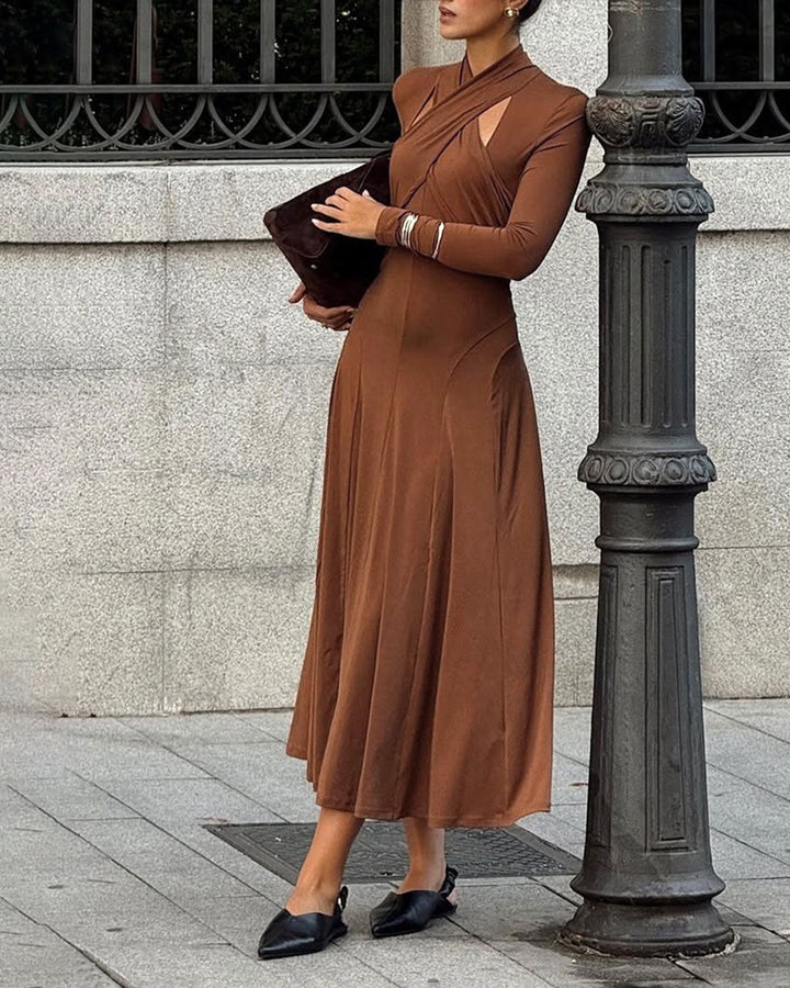 SALE | Brown Asymmetrical A-Line Maxi Dress