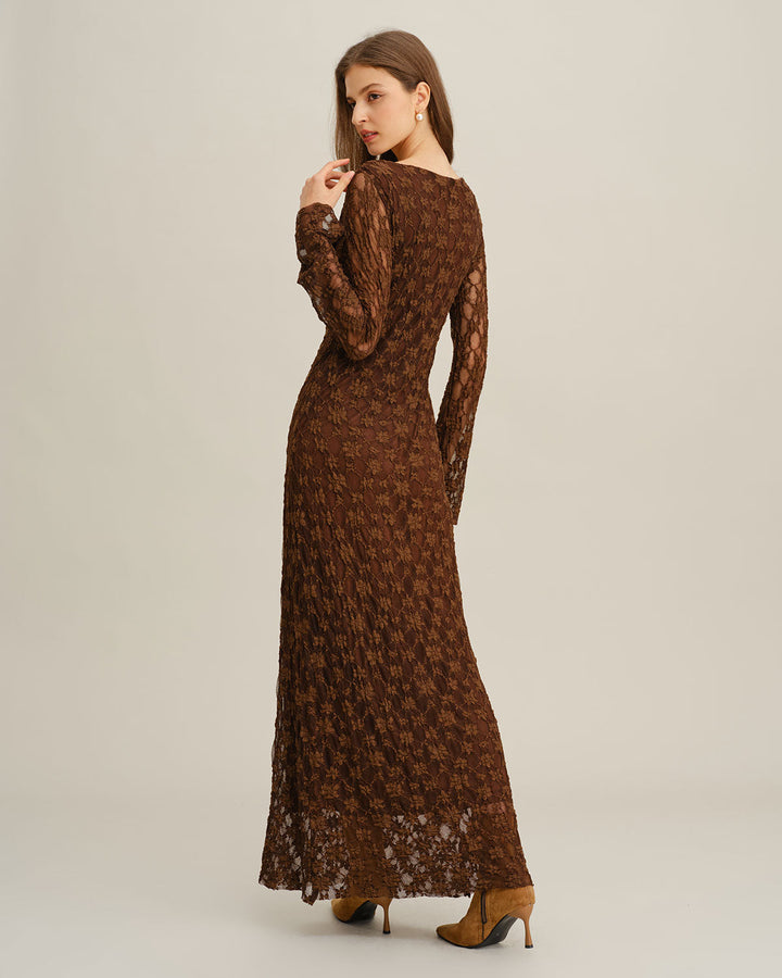 SALE | Brown Floral Bell Sleeve Maxi Dress