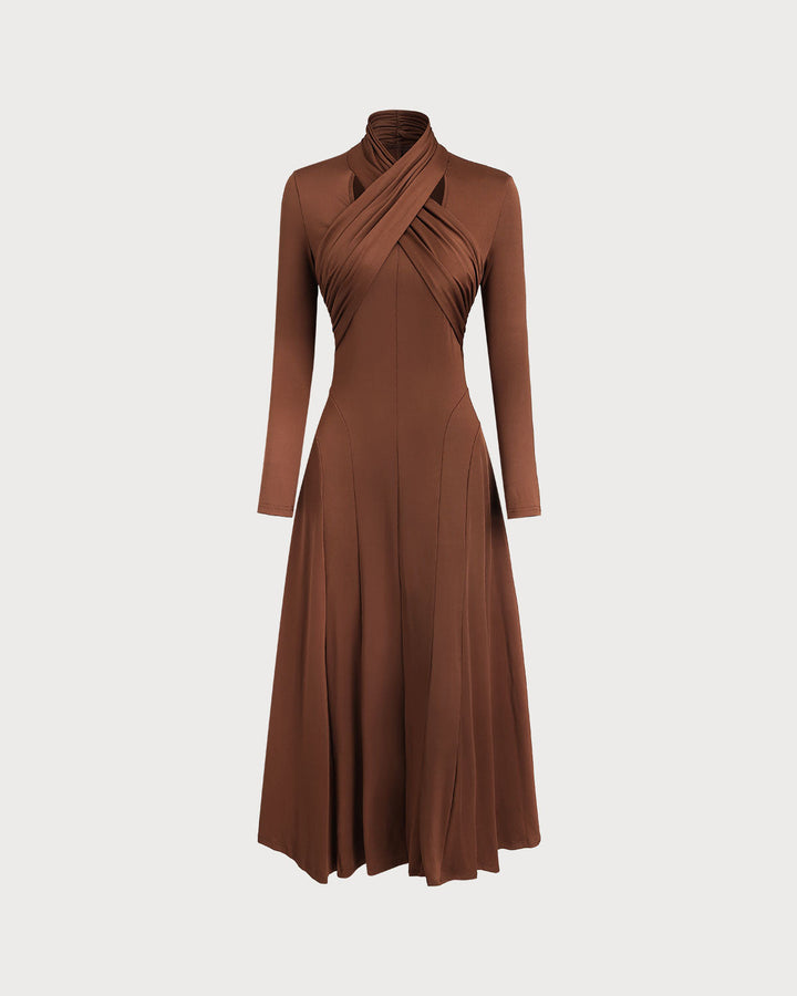 SALE | Brown Asymmetrical A-Line Maxi Dress