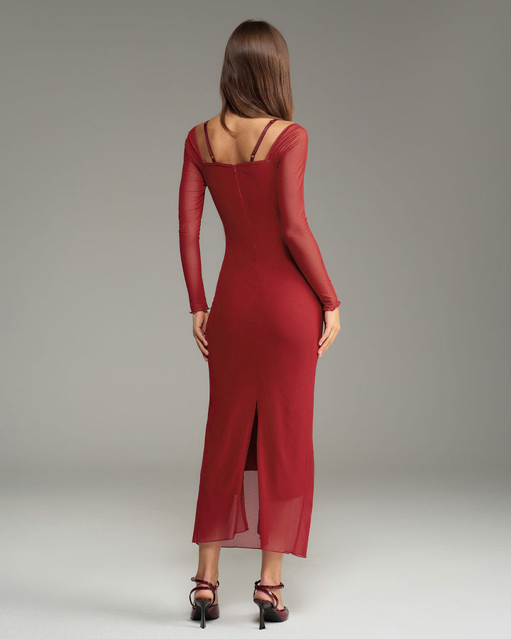 SALE | Red See Through Bodycon Maxi Dress