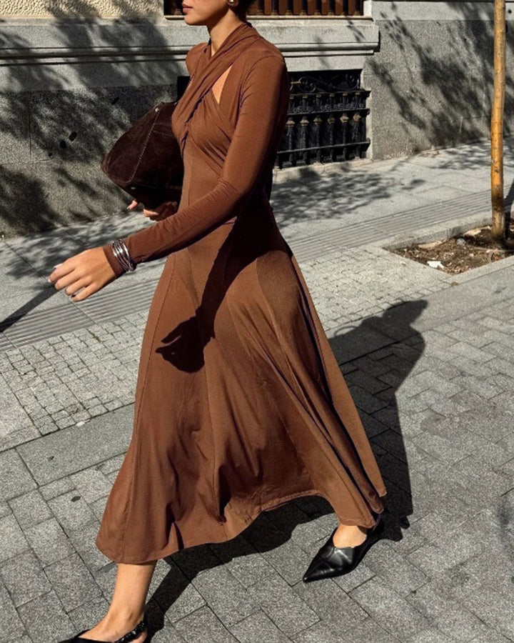 SALE | Brown Asymmetrical A-Line Maxi Dress