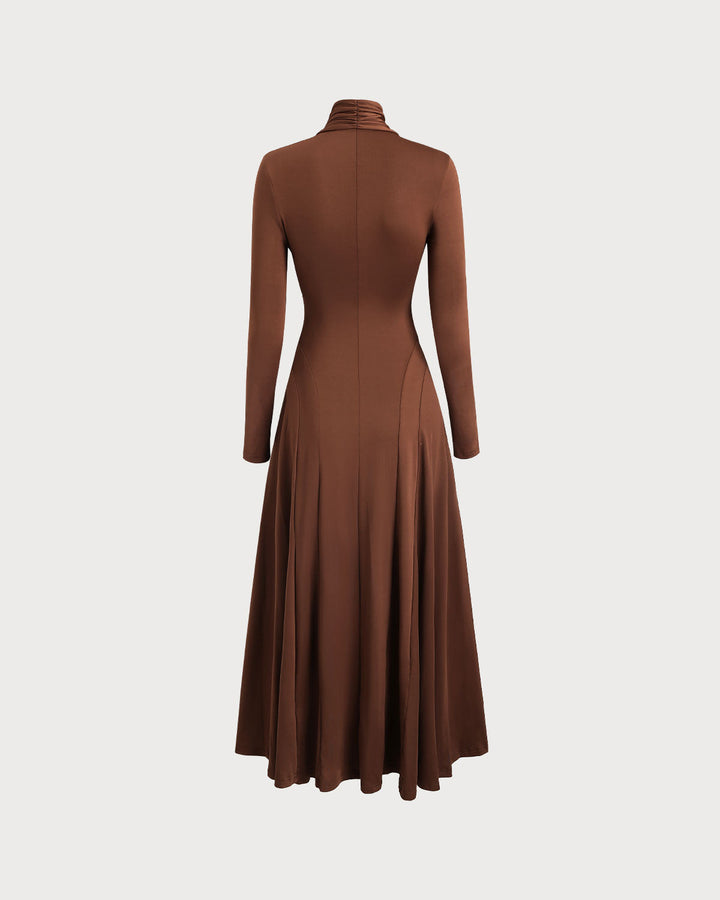 SALE | Brown Asymmetrical A-Line Maxi Dress