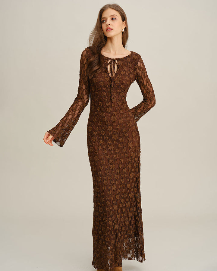 SALE | Brown Floral Bell Sleeve Maxi Dress