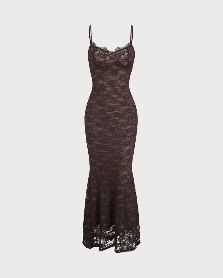SALE | Coffee Sweetheart Neck Mermaid Maxi Dress