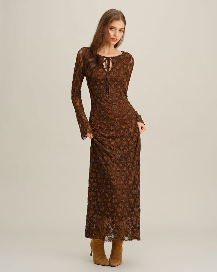 SALE | Brown Floral Bell Sleeve Maxi Dress