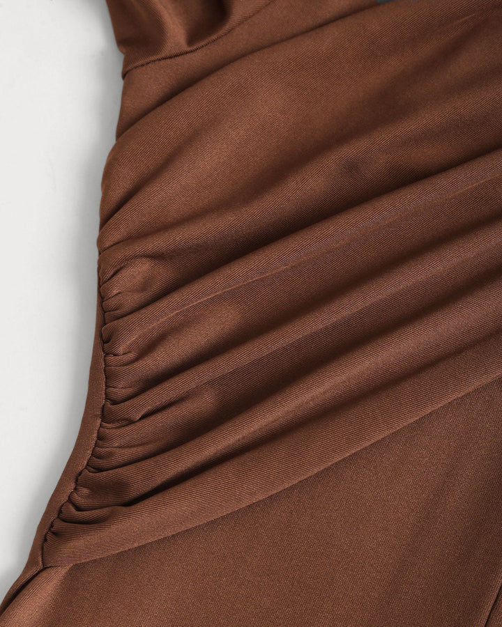 SALE | Brown Asymmetrical A-Line Maxi Dress