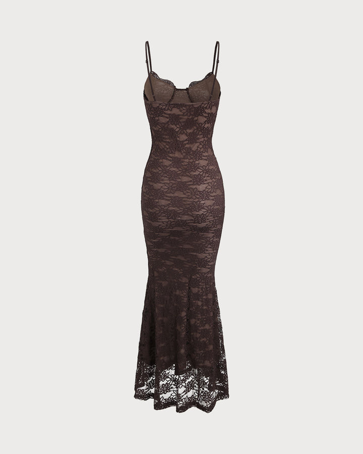 SALE | Coffee Sweetheart Neck Mermaid Maxi Dress