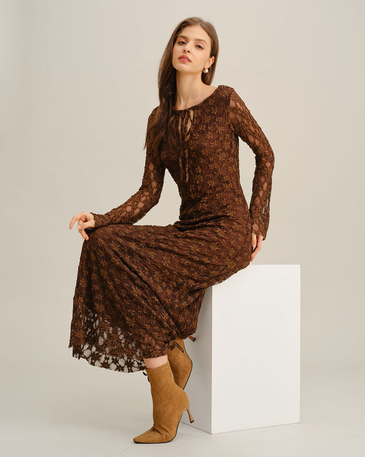 SALE | Brown Floral Bell Sleeve Maxi Dress