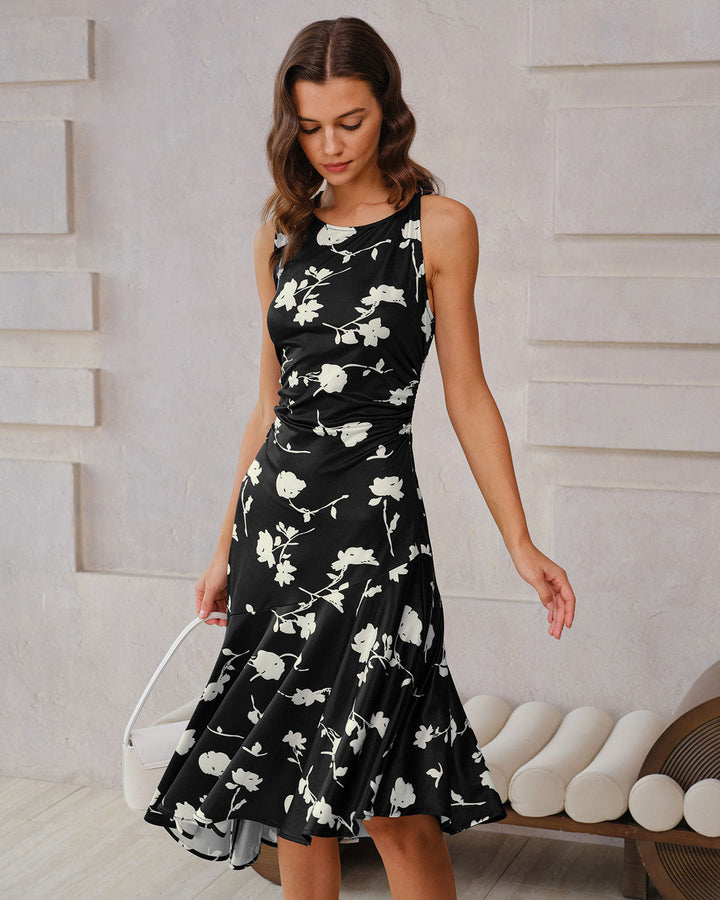 SALE | Black Floral Mermaid Sleeveless Midi Dress