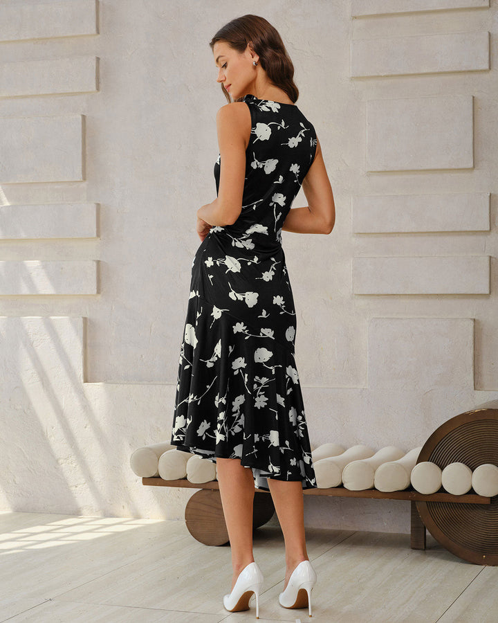 SALE | Black Floral Mermaid Sleeveless Midi Dress