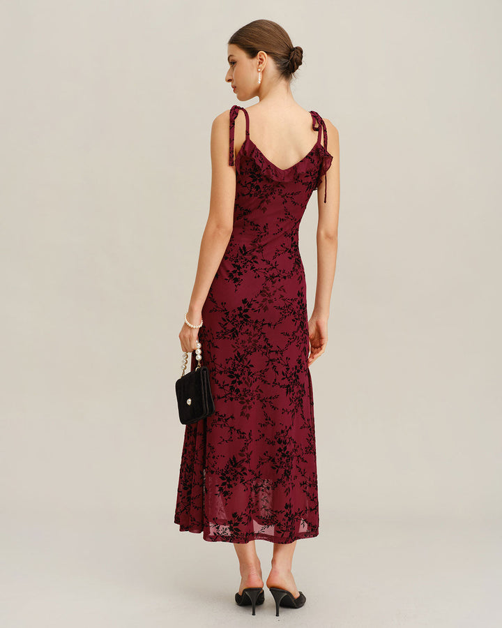 SALE | Red Floral Ruffle Slip Midi Dress