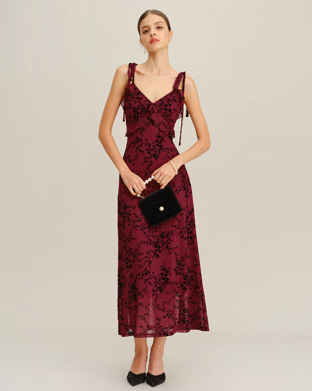 SALE | Red Floral Ruffle Slip Midi Dress