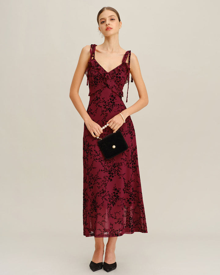 SALE | Red Floral Ruffle Slip Midi Dress