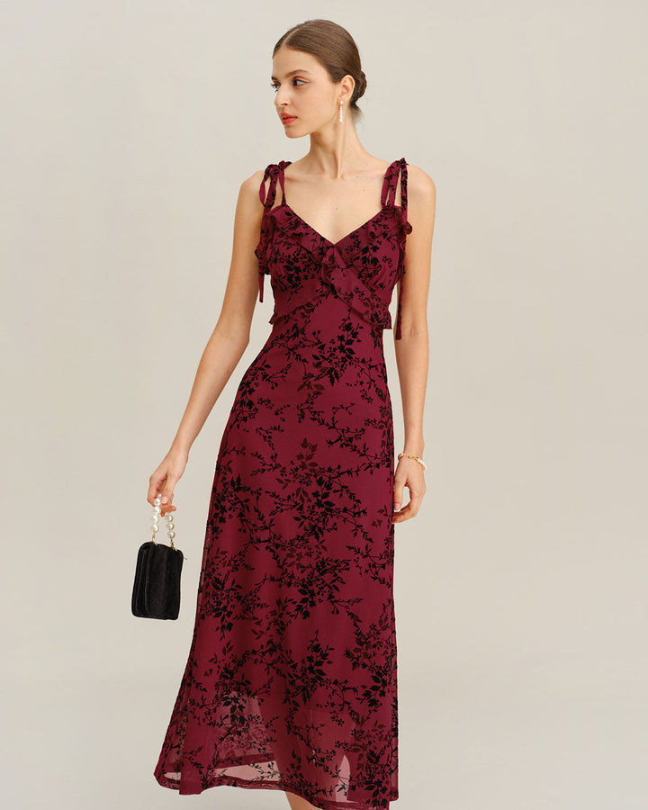 SALE | Red Floral Ruffle Slip Midi Dress