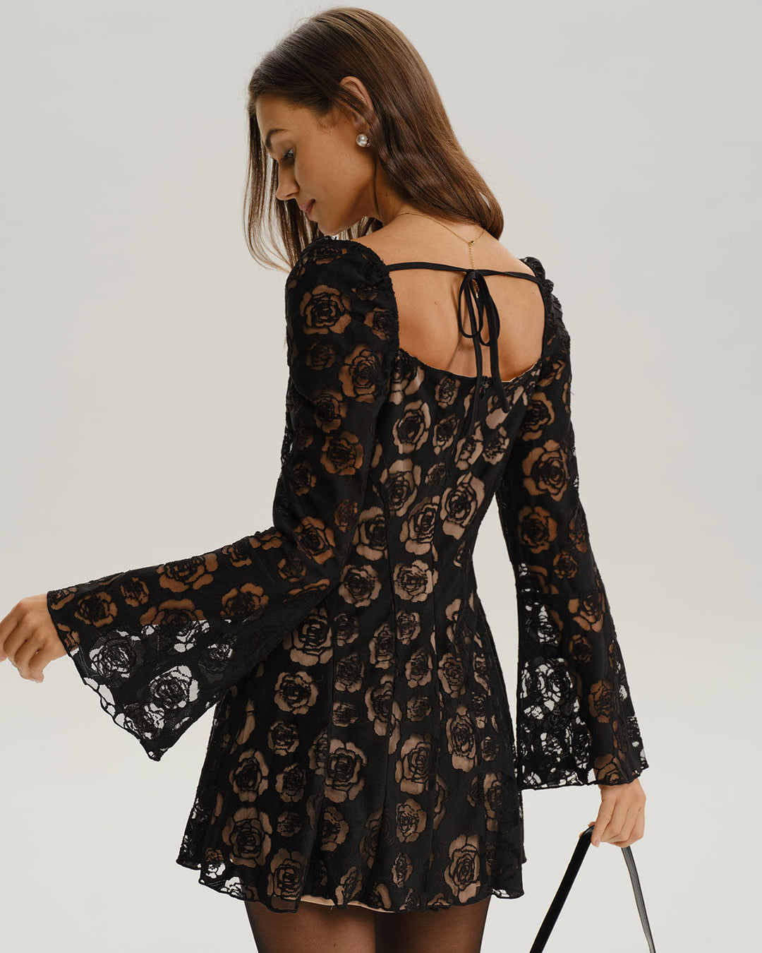 SALE | Black See Through Bell Sleeve Mini Dress