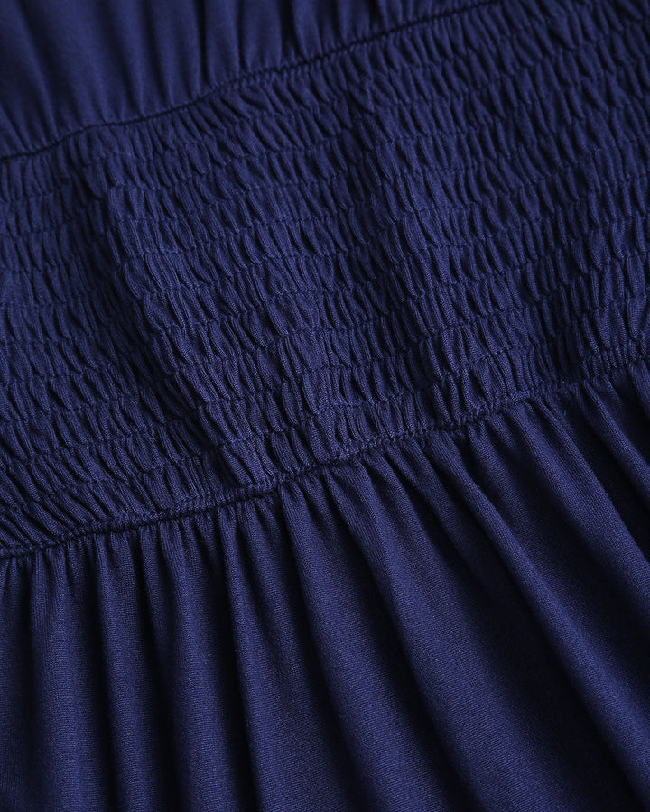 SALE | Blue V Neck Shirred A-Line Mini Dress