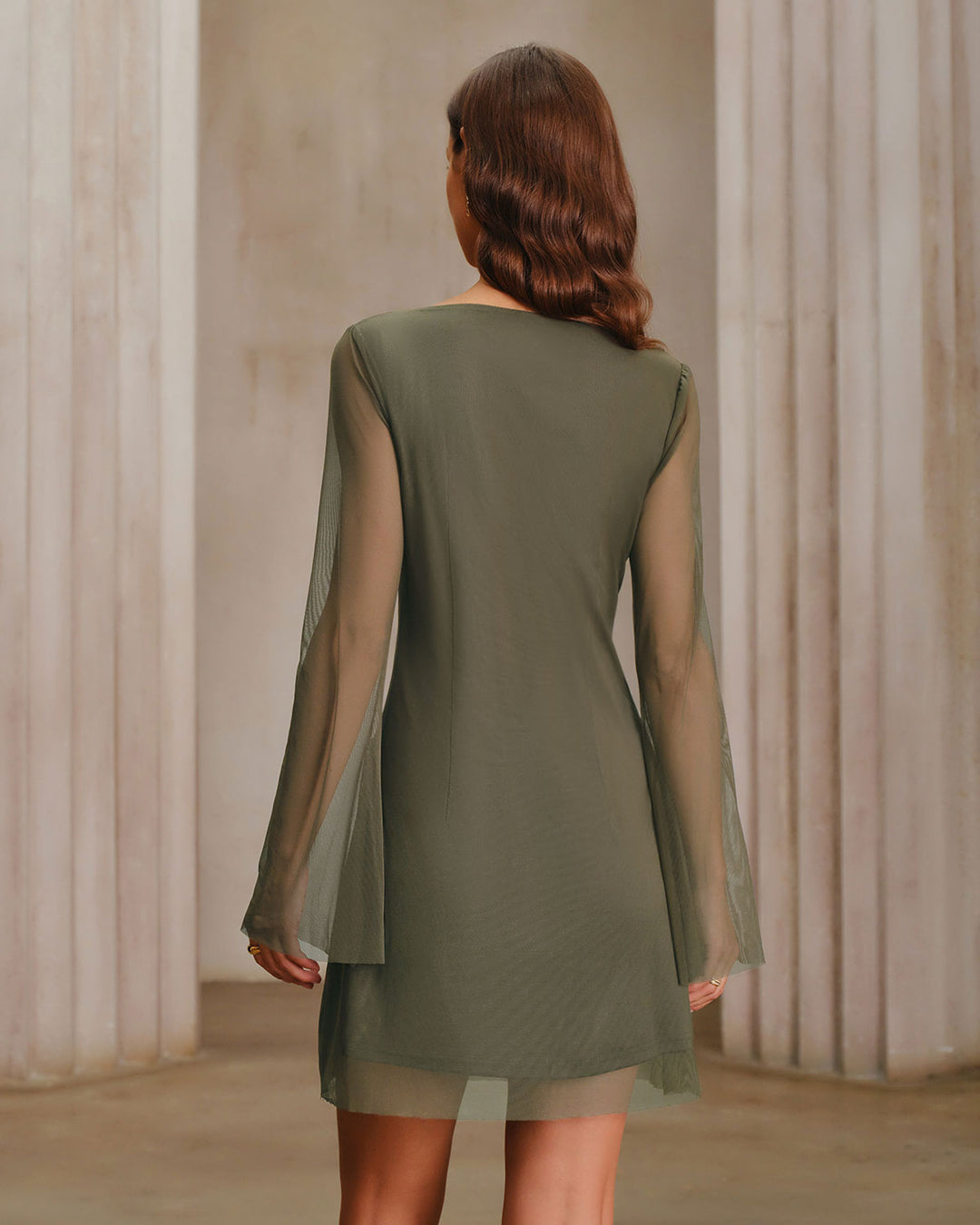 SALE | Green Mesh Boat Neck A-Line Mini Dress