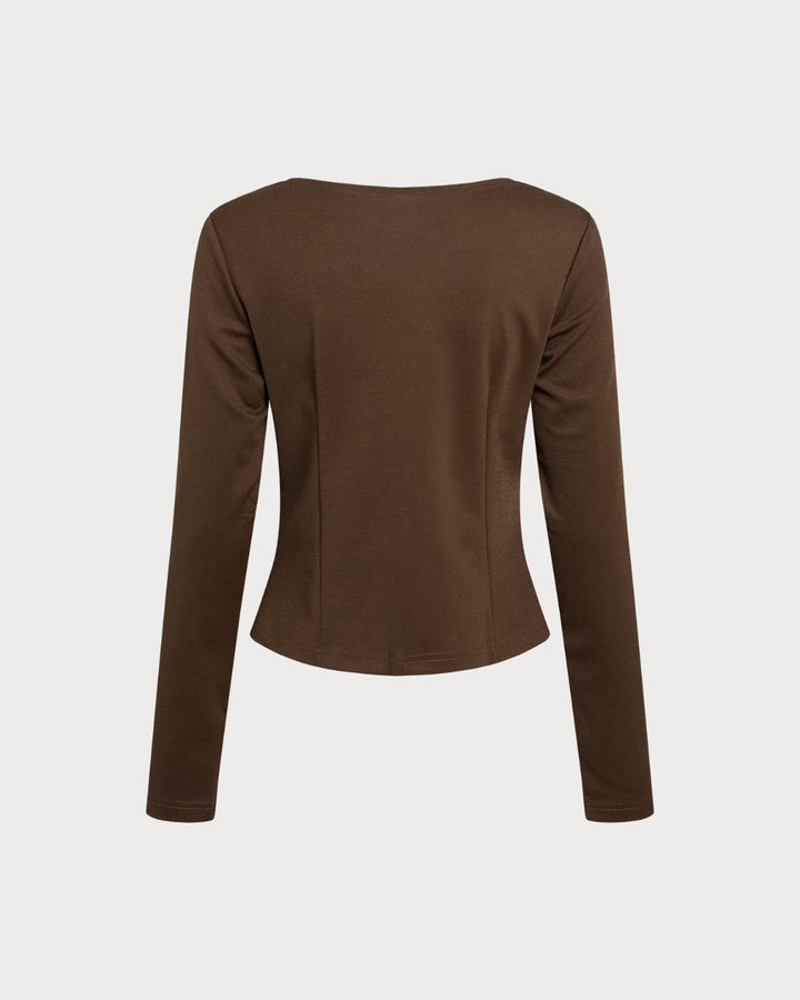SALE | Brown Square Neck Button Blouse