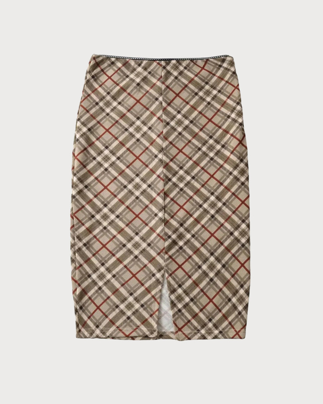 SALE | Khaki Plaid Straight Zipper Midi Skirt