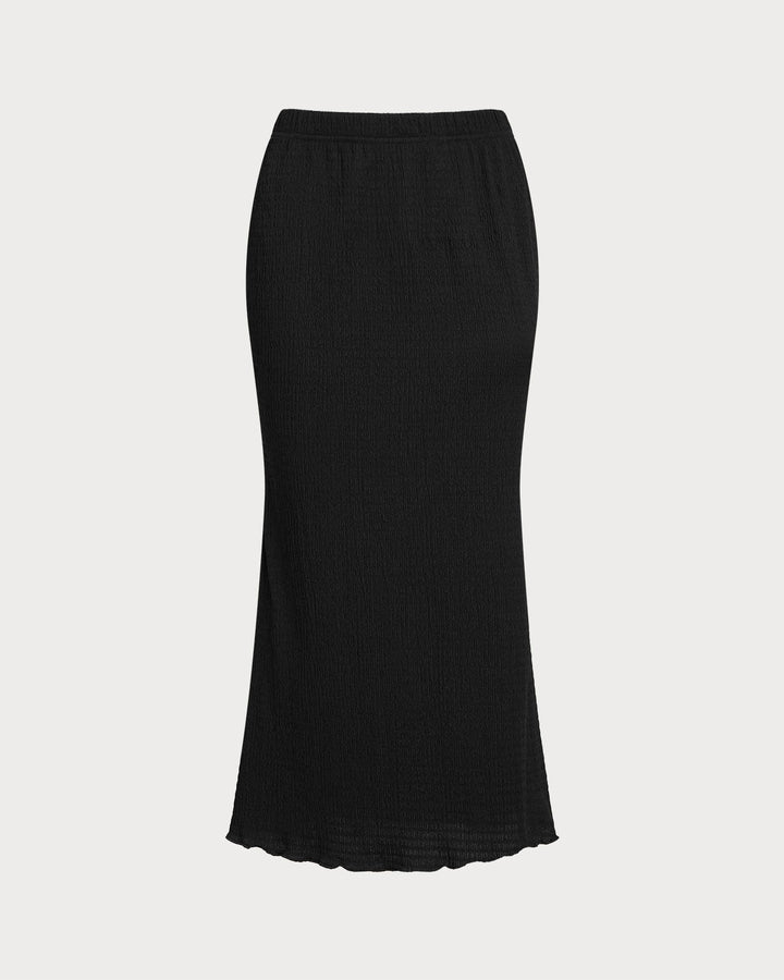 SALE | Black Knit Elastic Waist Mermaid Midi Skirt