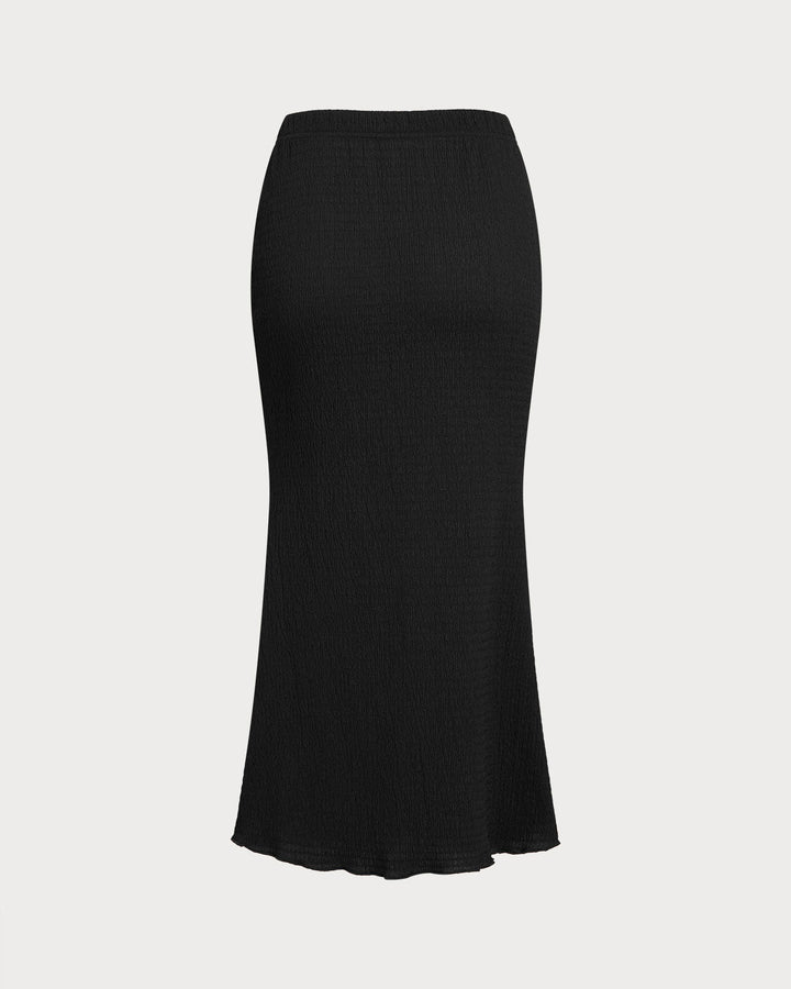 SALE | Black Knit Elastic Waist Mermaid Midi Skirt