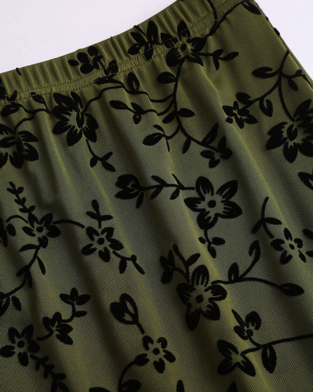 SALE | Green Floral Elastic Waist Mermaid Midi Skirt