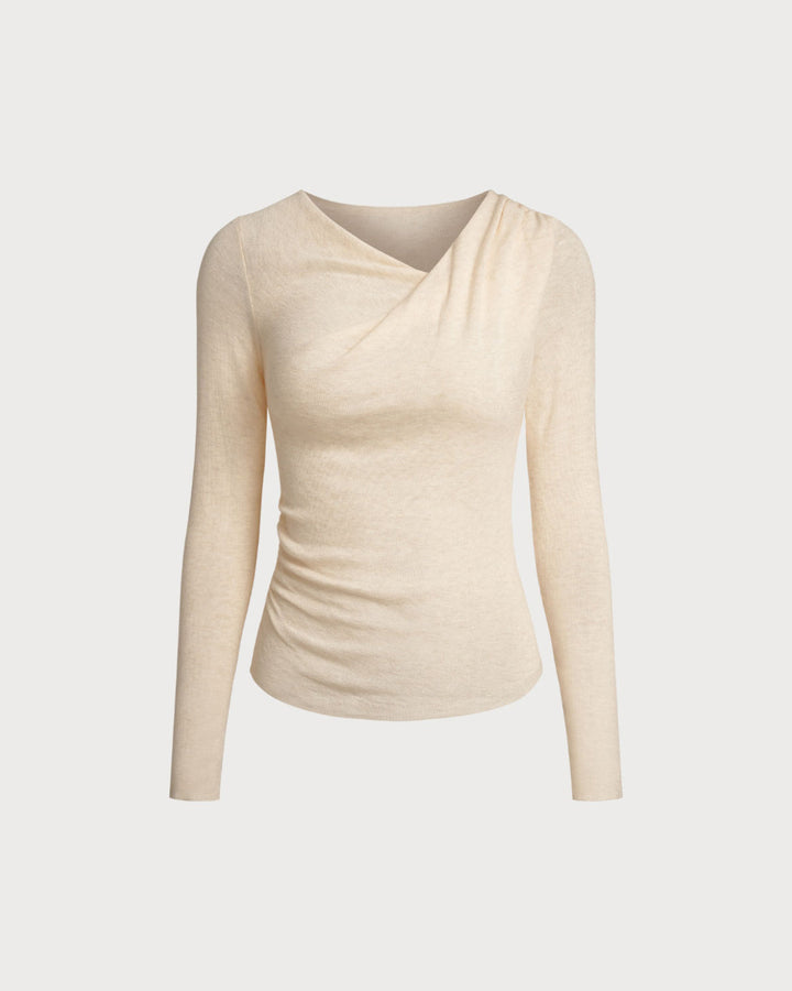 SALE | Slim T-shirt with a turtleneck in apricot fabric with ruching for an elegant and comfortable look