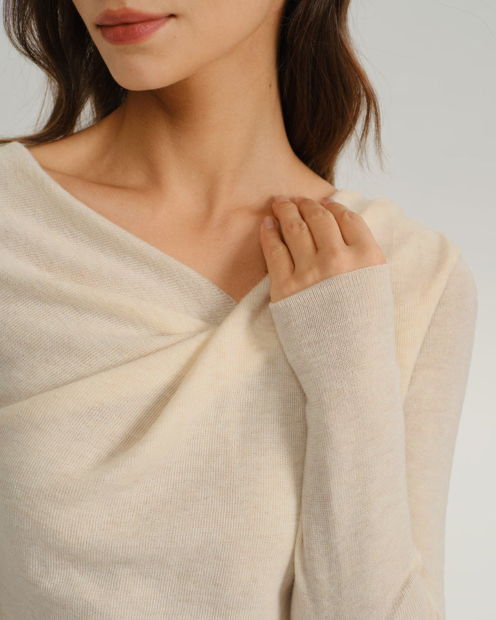 SALE | Slim T-shirt with a turtleneck in apricot fabric with ruching for an elegant and comfortable look