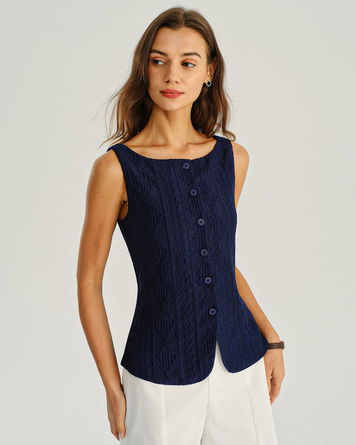 SALE | Navy Jacquard Tank Top