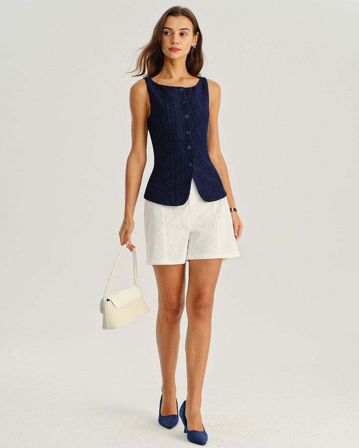 SALE | Navy Jacquard Tank Top