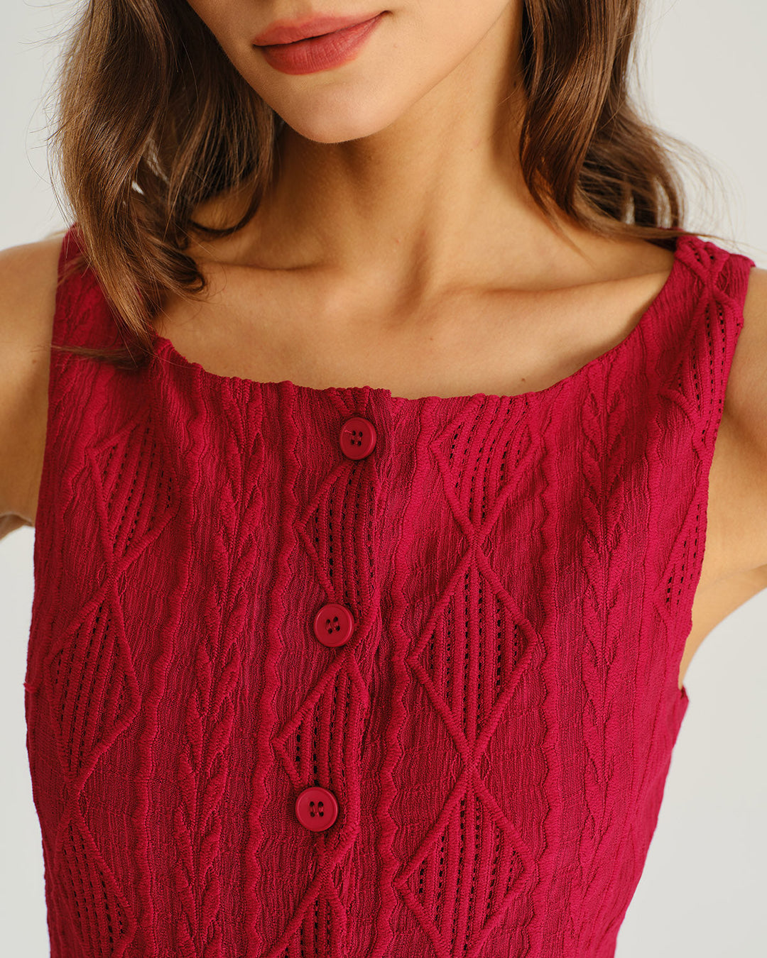 SALE | Wine Red Jacquard Tank Top