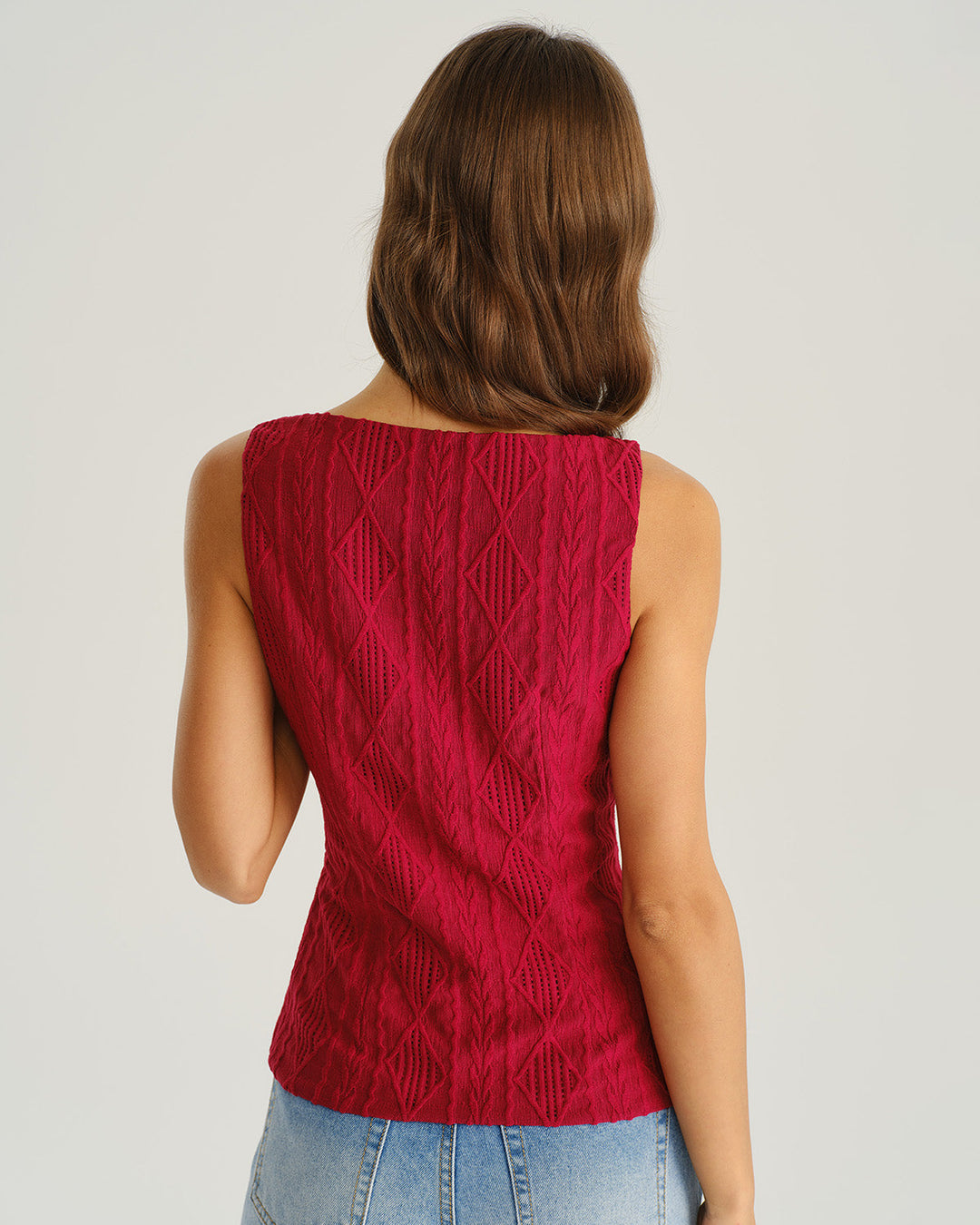 SALE | Wine Red Jacquard Tank Top