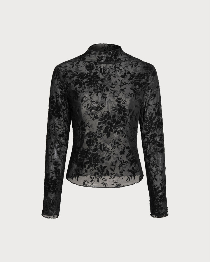 SALE | Black Floral See-through Tee