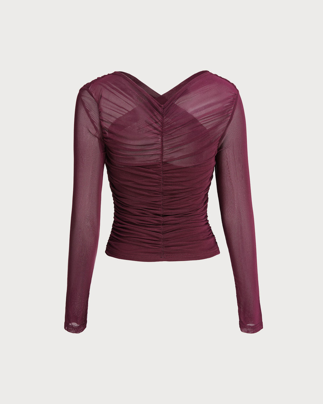 SALE | Elegant Wine Red V-Neck Slim Mesh T-Shirt