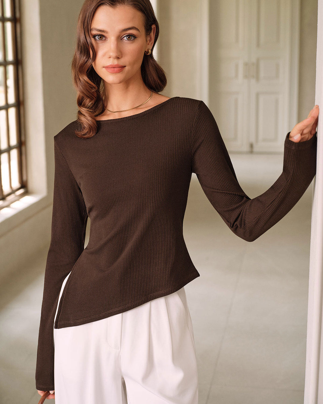 SALE | Brown Round Neck Knit Tee