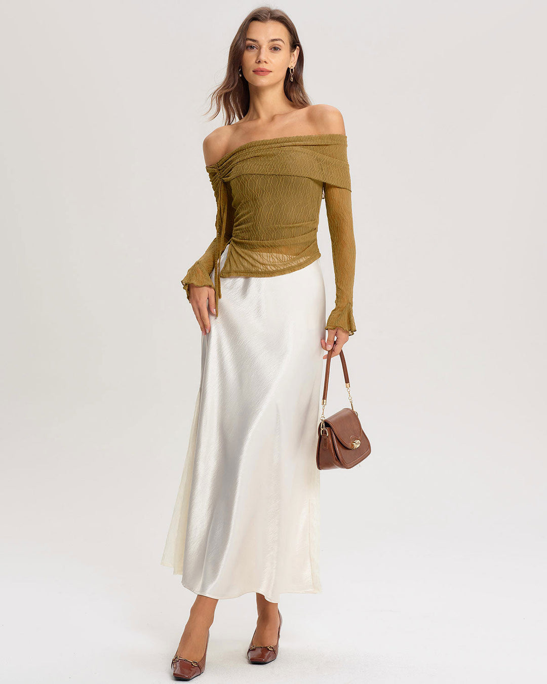 SALE | Green off-shoulder bell sleeve t-shirt for a stylish look