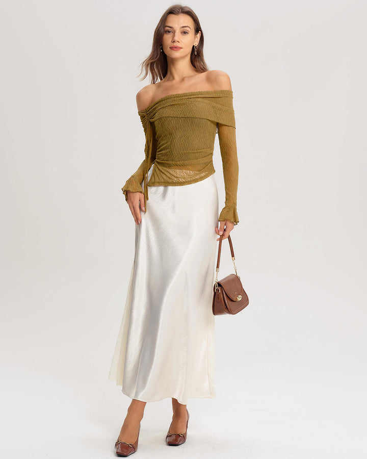 SALE | Green off-shoulder bell sleeve t-shirt for a stylish look