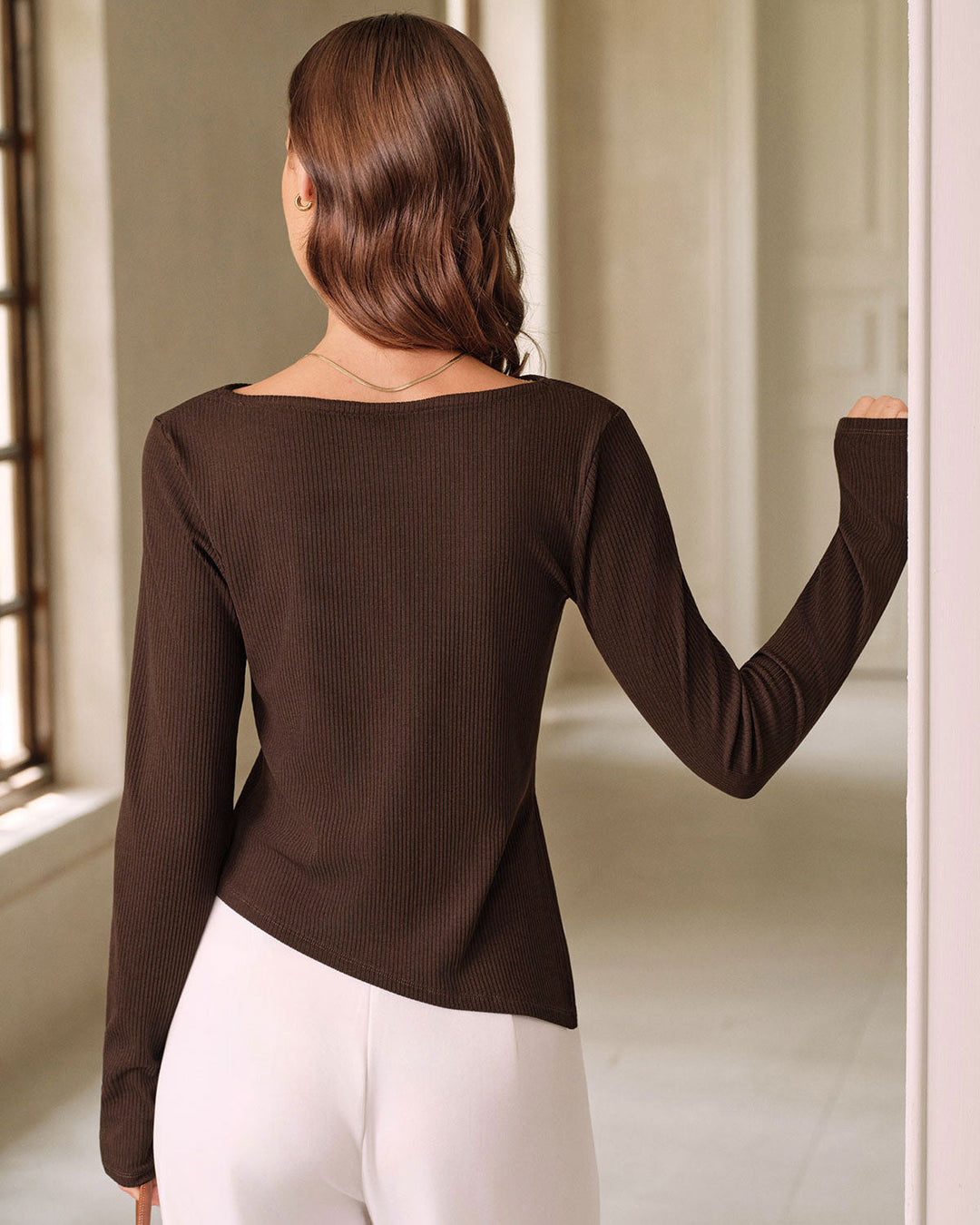 SALE | Brown Round Neck Knit Tee